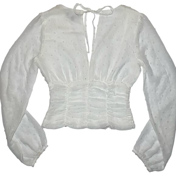 Coquette Swiss Dot Sheer Sleeve Ruched Corset Cottagecore Feminine Ethereal Top - Picture 11 of 12